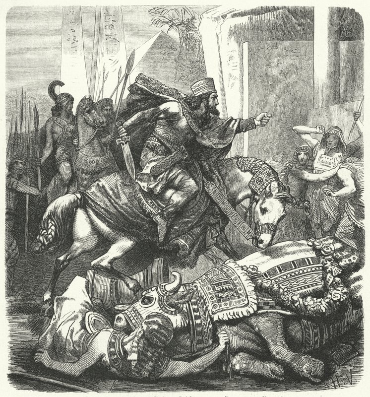 Pers İmparatoru Artaxerxes III Ochus, Mısırlıların kutsal Apis boğasını öldürürken by Hermann Vogel