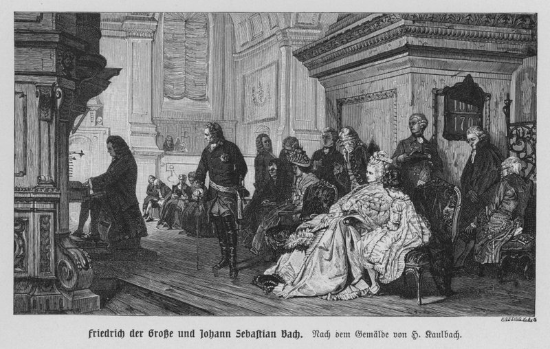 Johann Sebastian Bach, Prusya Kralı Büyük Frederick için oynuyor (gravür) by Hermann Kaulbach