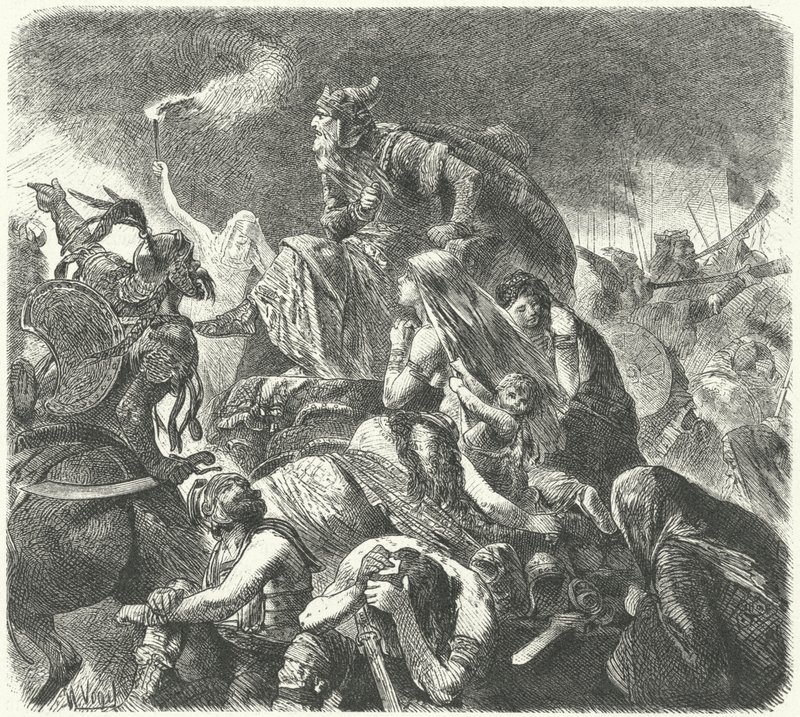 Hun Attila, Vizigotların Chalons Savaşı'ndaki kararlı saldırısından sonra, 451 by Hermann Vogel
