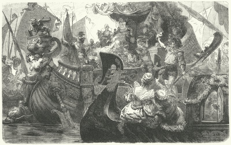 Catherine Cornaro, Venedik'ten Kıbrıs Kraliçesi olmak için yola çıkıyor, 1472 by Hermann Vogel