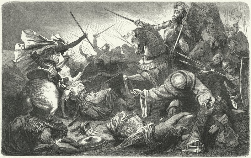 Las Navas de Tolosa Savaşı'nda Muvahhidlerle savaşan Hristiyanlar, İspanya, 1212 by Hermann Vogel