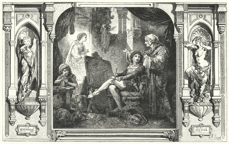 Dante Alighieri, Giotto'nun stüdyosunda, 14. Yüzyıl by Hermann Vogel