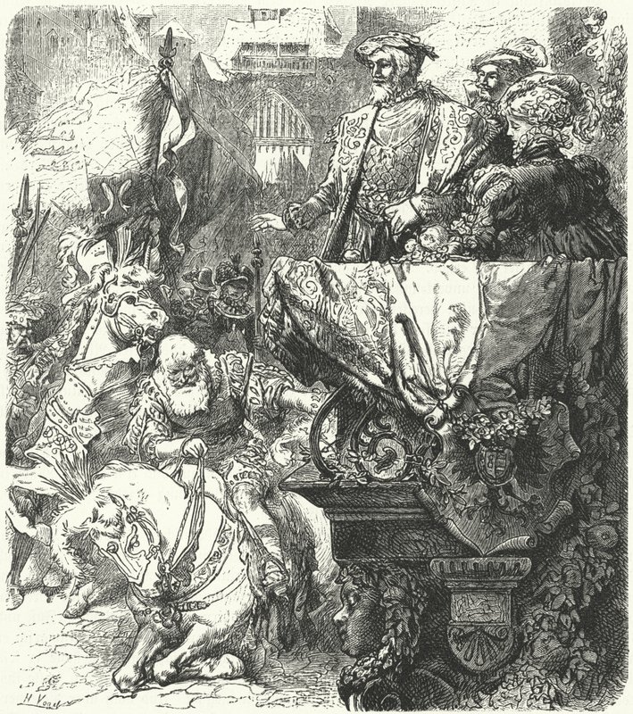 Wuttemberg Dükü Ulrich, Kutsal Roma İmparatoru V. Charles'ın önünde kendini alçaltıyor, 1548 by Hermann Vogel