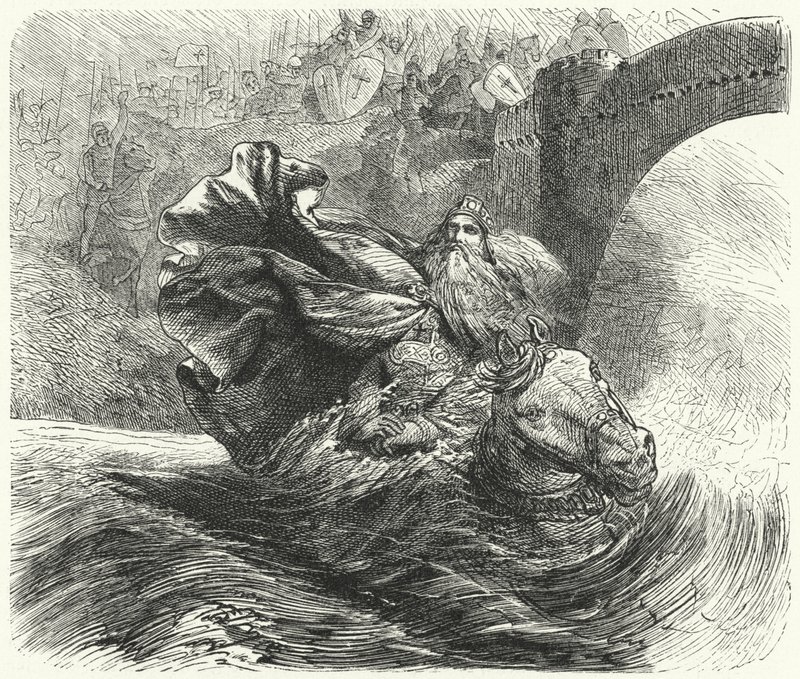 Frederick Barbarossa, Üçüncü Haçlı Seferi'nde Saleph Nehri'nde boğulurken, 1190 by Hermann Vogel