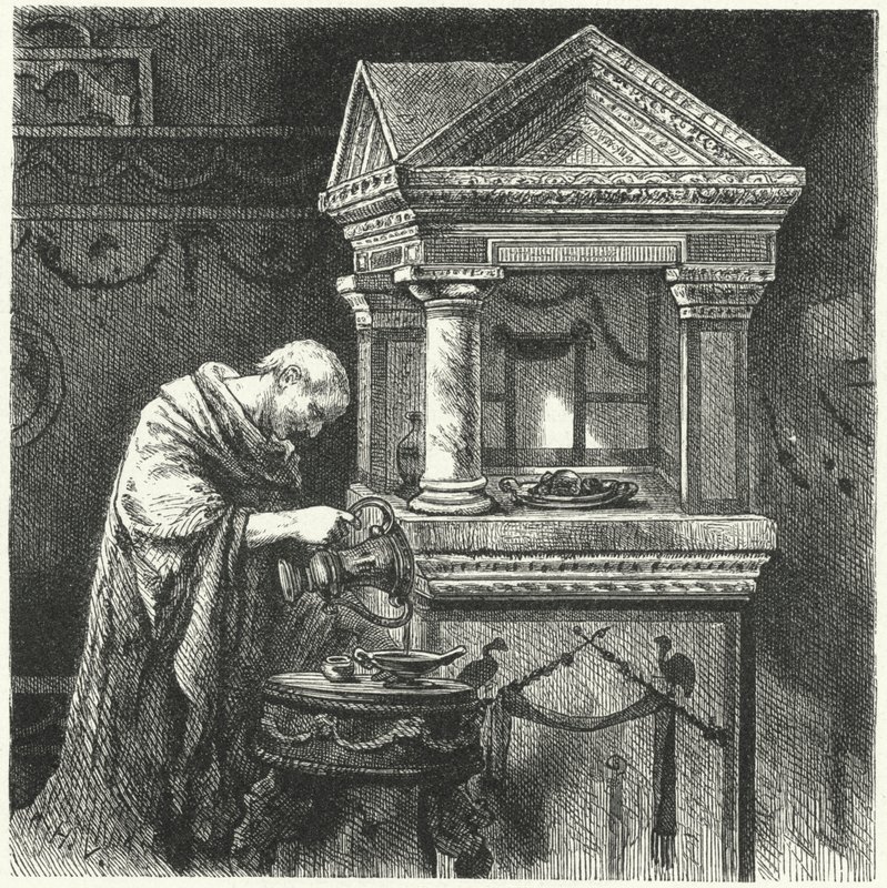 Antik Roma'da bir tapınakta adak sunmak by Hermann Vogel