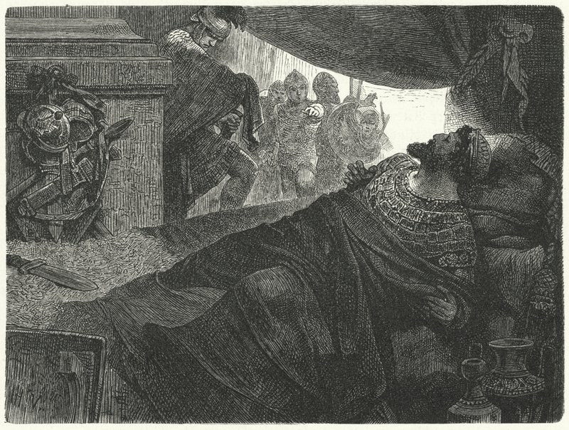 Pontus Kralı Mithridates VI, zehir içerek intihar girişiminde bulunur, MÖ 63. by Hermann Vogel