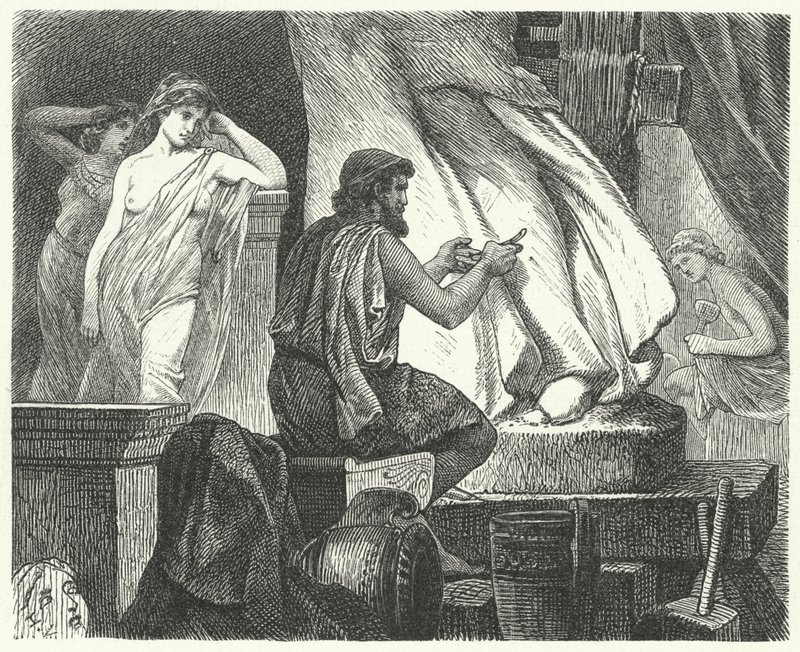 Atinalı heykeltıraş Praxiteles'in stüdyosu by Hermann Vogel