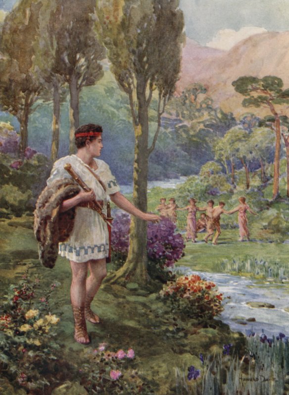 Kayaların ve ağaçların gölgesinde periler ve dans eden çobanlar vardı (renkli taş) by Howard Davie