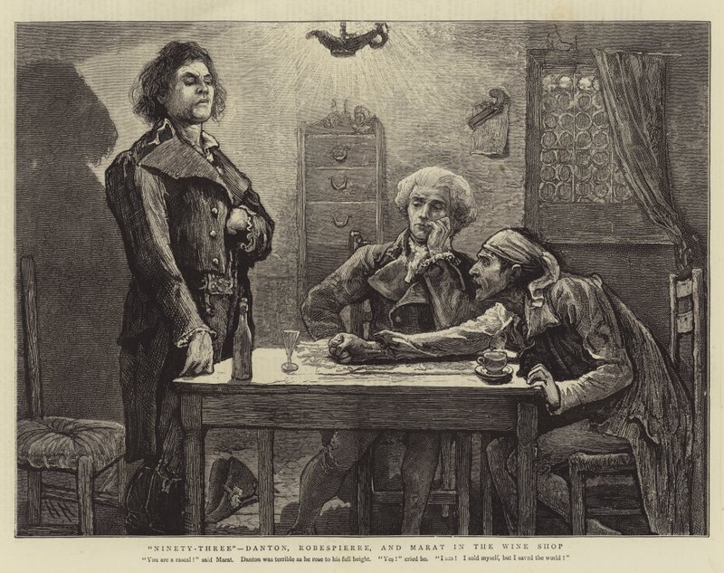 Doksan Üç, Danton, Robespierre ve Marat Şarap Dükkanında by Hubert von Herkomer