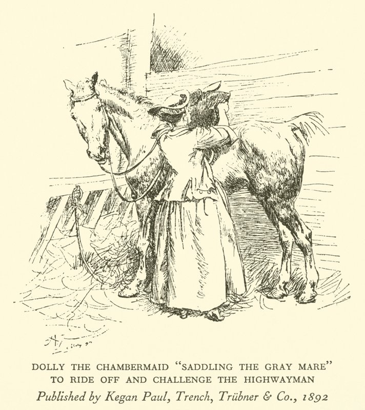 Oda Hizmetçisi Dolly "Gri Kısrağı Eyerlemek", Arabaya Binmek ve Otobana Meydan Okumak (gravür) by Hugh Thomson