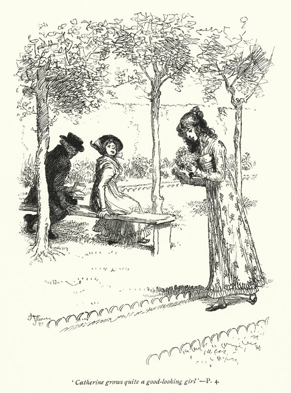 Northanger Manastırı için Jane Austen (lito) çizimi by Hugh Thomson