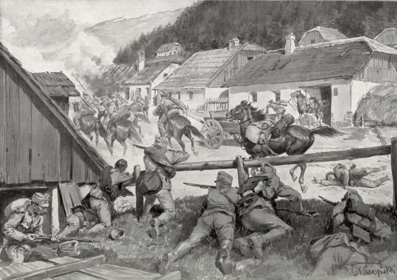 Yağmacı Kazaklar, bir Macar köyünde Macar birlikleri tarafından şaşırtıldı by Hungarian School