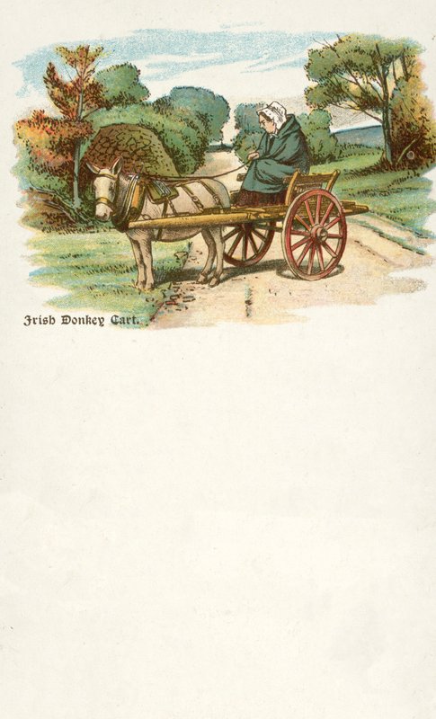 Eşeği ve arabası olan kadın, İrlanda (chromolitho) by Irish School