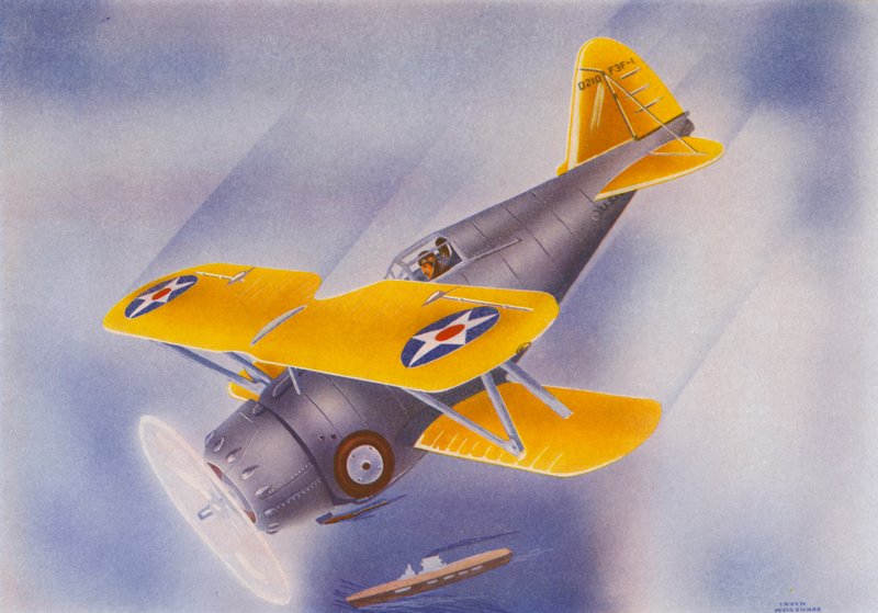 Grumman Fighter (renkli taş baskı) by Irvin L. Holcombe