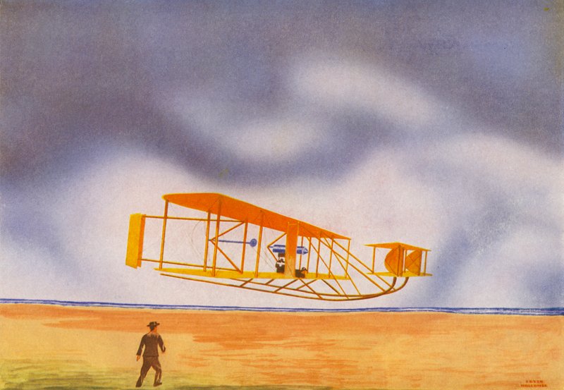 Wright Kardeşler Uçağı (renkli lito) by Irvin L. Holcombe