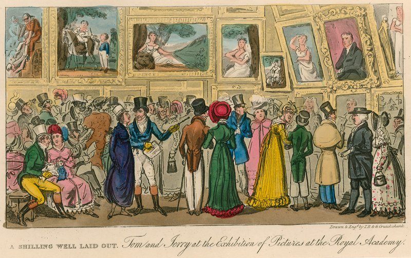 İyi harcanan bir şilin: Tom ve Jerry, Kraliyet Akademisi'ndeki resim sergisinde by Isaac, Robert and George Cruikshank