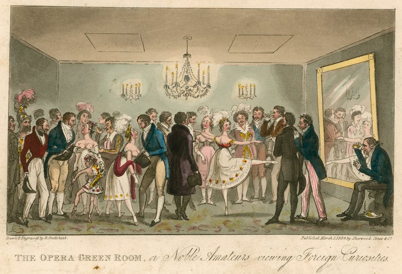 Opera yeşil odası veya Yabancı Meraklıları izleyen Soylu Amatörler by Isaac, Robert and George Cruikshank