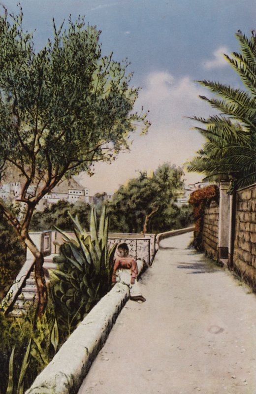 Capri: Via Tragara (renkli taş baskı) by Italian Photographer
