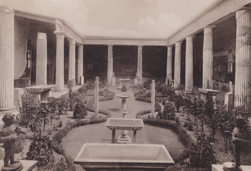 Casa Dei Vettii, Peristilio, Vettii Evi, Peristil (s/b fotoğraf) by Italian Photographer