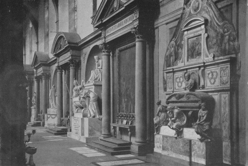 Floransa, S Croce Kilisesi, Sağ Koridor Anıtları (s / b fotoğraf) by Italian Photographer