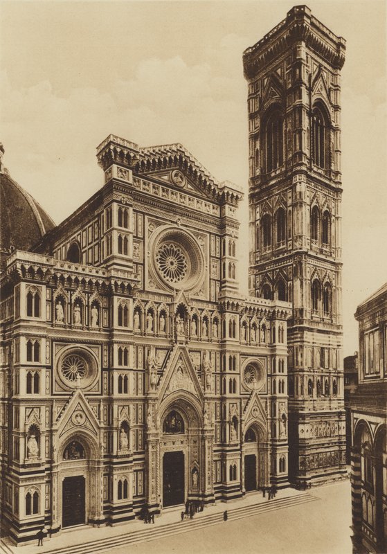 Firenze / Floransa: Katedralin Cephesi, Arch De Fabris ve del Moro (s / b fotoğraf) by Italian Photographer