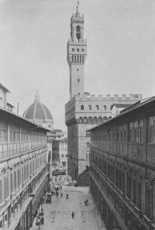 Floransa, Uffizi Galerisi ve Palazzo Vecchio (s/b fotoğraf) by Italian Photographer