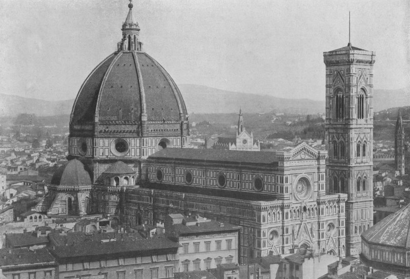 Floransa, San Lorenzo Kubbesinden Katedral Panorama Görünümü (s / b fotoğraf) by Italian Photographer