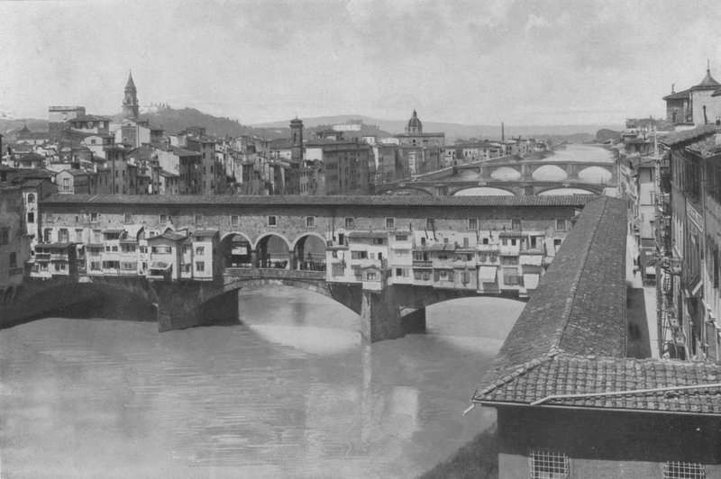 Floransa, Üç Köprünün Görünümü (s / b fotoğraf) by Italian Photographer