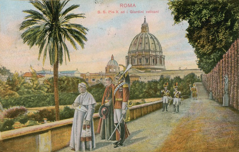 Vatikan, Roma bahçelerinde Papa Pius X. 1913 yılında gönderilen kartpostal. by Italian Photographer
