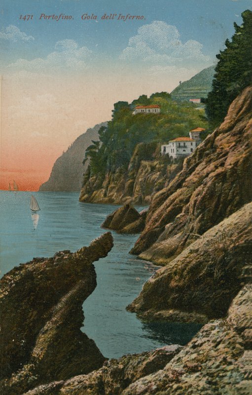 Portofino, İtalya. Cehennem Boğazı. 1913 yılında gönderilen kartpostal. by Italian Photographer