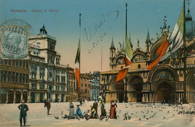 St Marks Meydanı, Venedik. 1913 yılında gönderilen kartpostal. by Italian Photographer