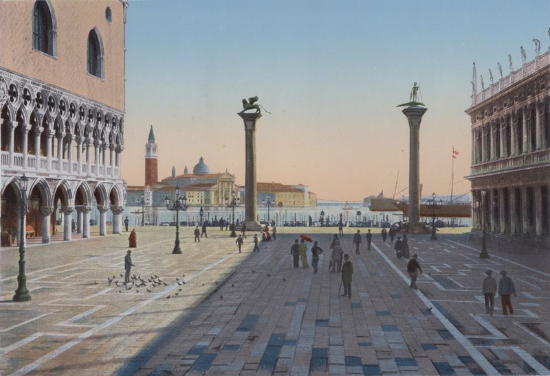 Venedik, Piazzetta San Marco ve iki Sütun (renkli fotoğraf) by Italian Photographer