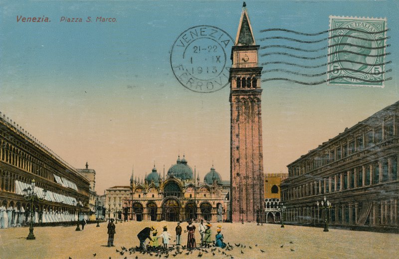 Venedik - St Marks Meydanı. 1913 yılında gönderilen kartpostal. by Italian Photographer