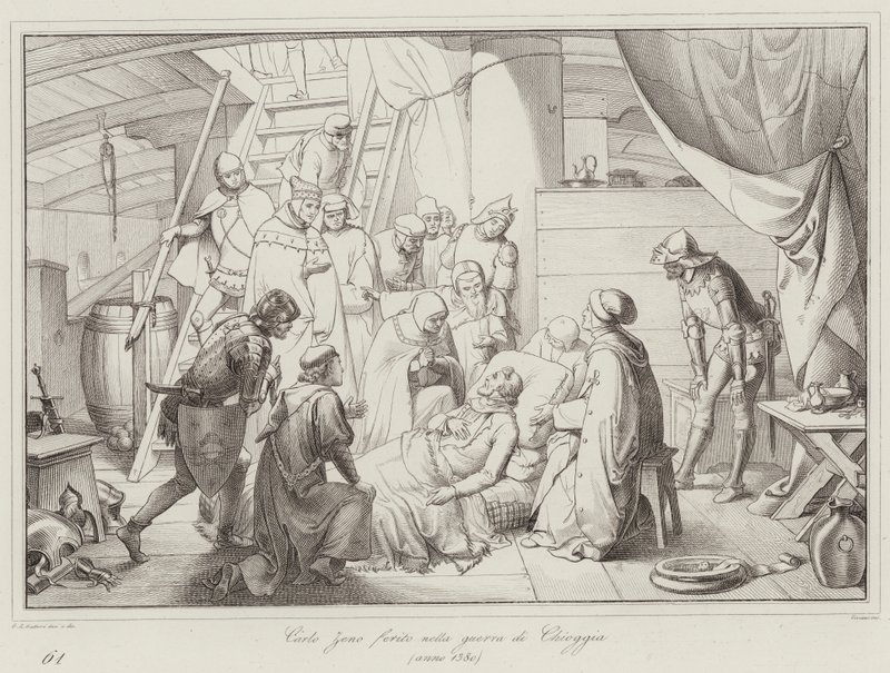 Carlo Zeno Chioggia savaşında yaralandı by Italian School