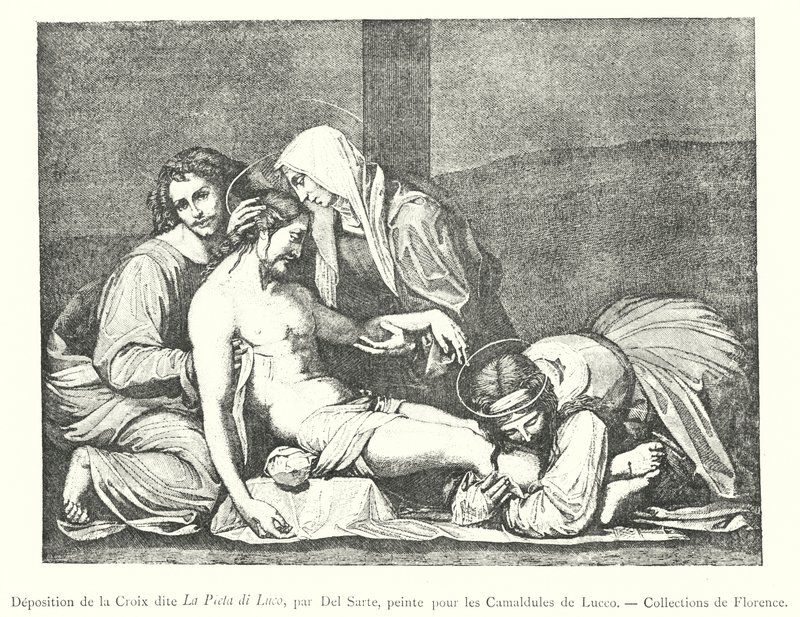Del Sarte tarafından La Pieta di Luco olarak bilinen Haç Depozisyonu, Lucco Camaldolese için boyanmış, Floransa Koleksiyonları (gravür) by Italian School