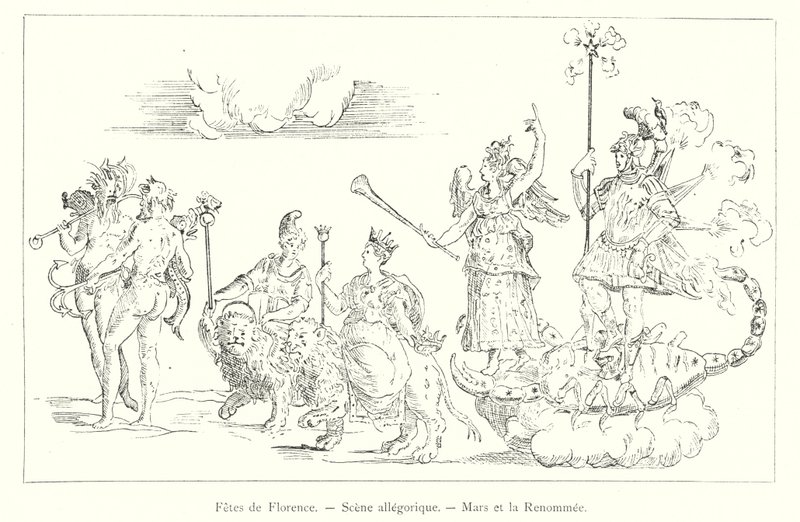 Floransa Bayramları, Alegorik Sahne, Mars ve Şöhret (gravür) by Italian School
