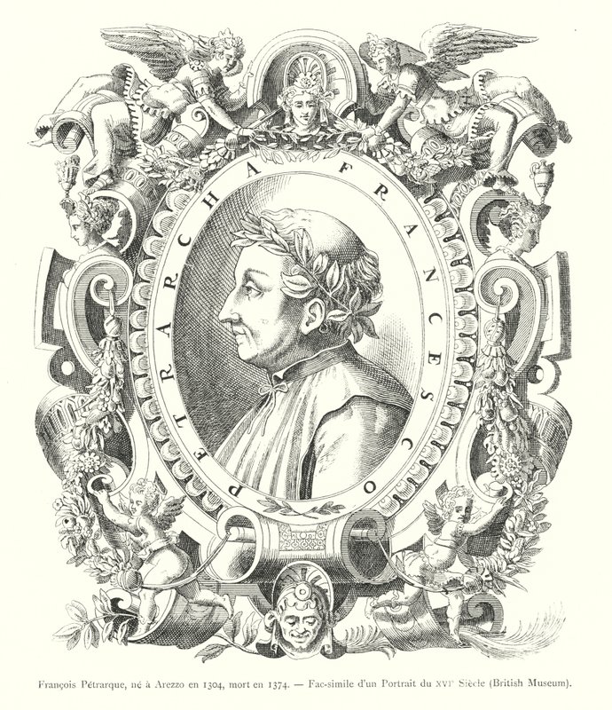 1304'te Arezzo'da doğan Francois Petrarque, 1374'te öldü, 16. Yüzyıl Portresinin tıpkıbasımı, British Museum (gravür) by Italian School