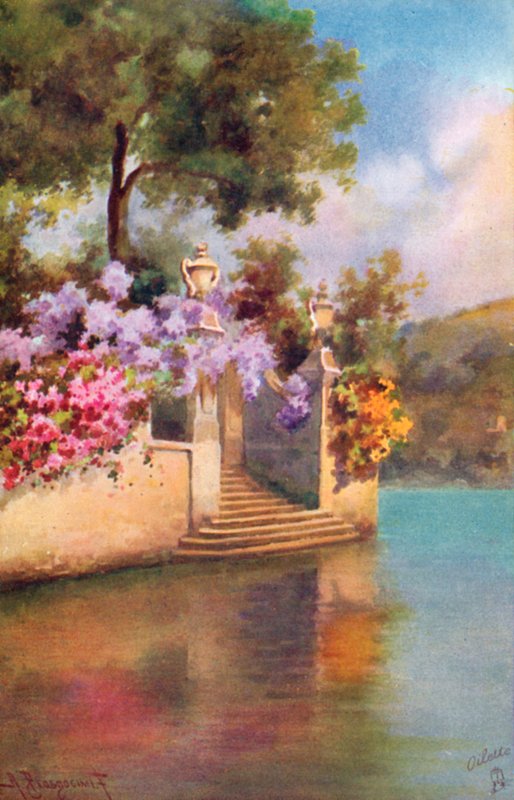 Como Gölü Bahçeleri, İtalya (renkli litografi) by Italian School
