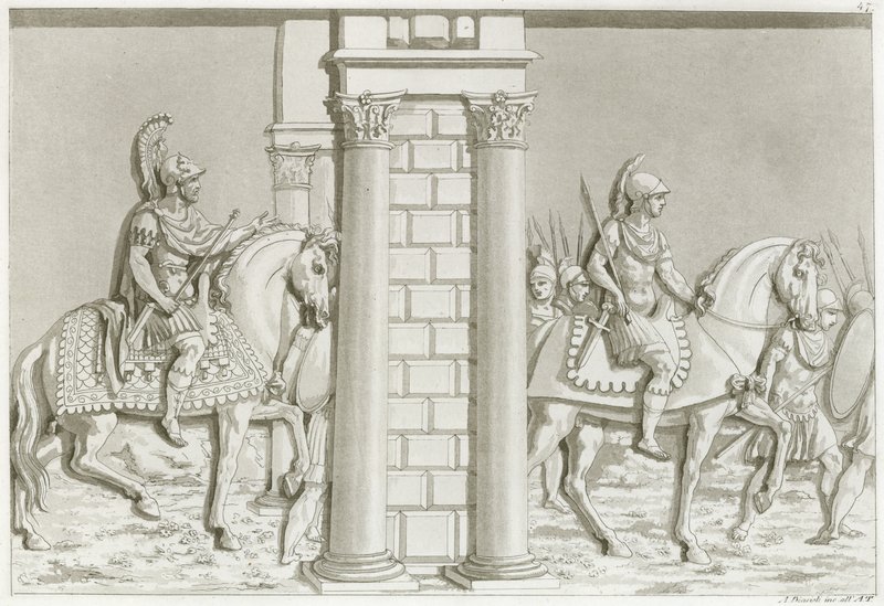 At sırtında Yunan askerleri (gravür) by Italian School