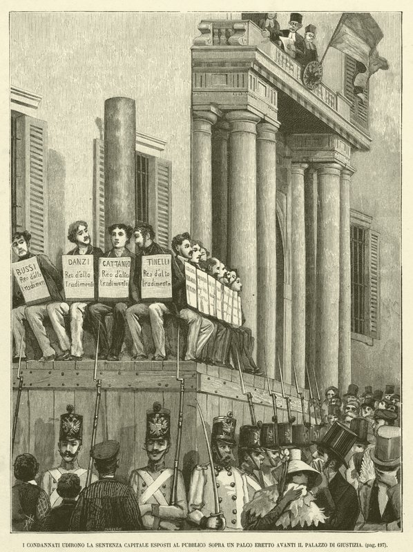 Mahkum, Adalet Sarayı Önüne Dikilmiş Bir Sahnede Halka Açılan Büyük Cümleyi Duydu (gravür) by Italian School