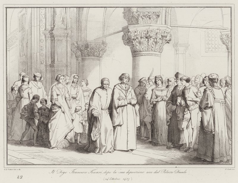 Doge Francesco Foscari, ifadesi alındıktan sonra Doge Sarayı