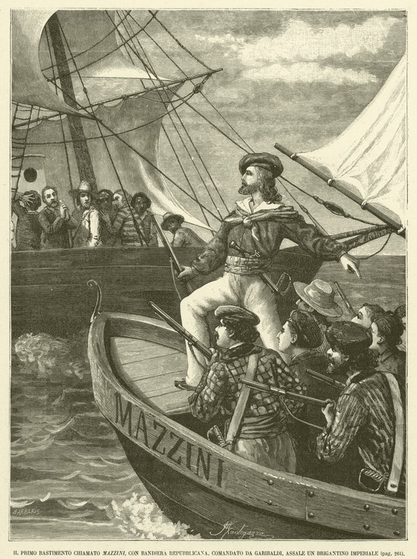 Mazzini Adlı İlk Tersane, Cumhuriyet Bayrağı ile Garibaldi Komutasında, Bir İmparatorluk Brigantion Assale (gravür) by Italian School