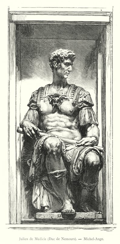 Giuliano de Medici, Nemours Dükü, Michelangelo (gravür) by Italian School