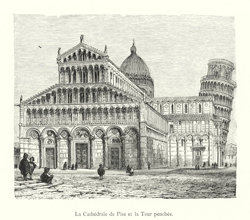 Pisa Katedrali ve Eğik Kule (gravür) by Italian School