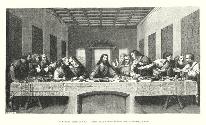 La Cene de Leonard de Vinci, Refectoire du Couvent de Santa Maria delle Grazie, Milano'da (gravür) by Italian School