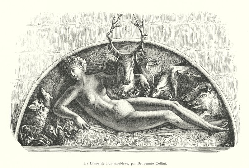 La Diane de Fontainebleau, Benvenuto Cellini tarafından (gravür) by Italian School