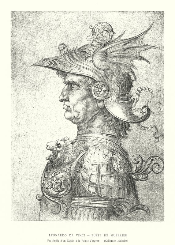Leonardo da Vinci, Bir Savaşçının Büstü, Silverpoint Çiziminin tıpkıbasımı, Malcolm Koleksiyonu (gravür) by Italian School