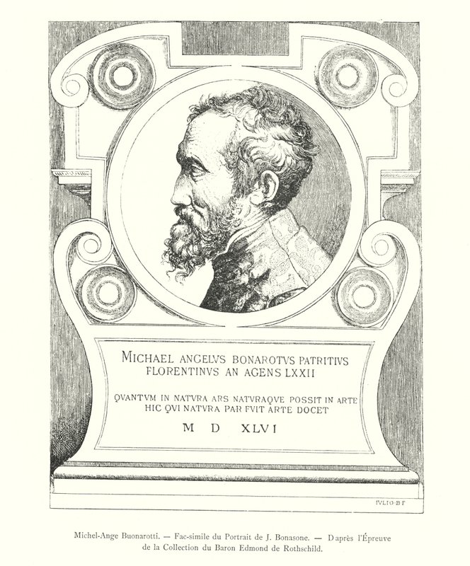 Michel-Ange Buonarotti, J Bonasone Portresinin tıpkıbasımı, Baron Edmond de Rothschild Koleksiyonundan Kanıttan Sonra (gravür) by Italian School