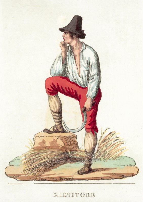 Mietitore (renkli gravür) by Italian School