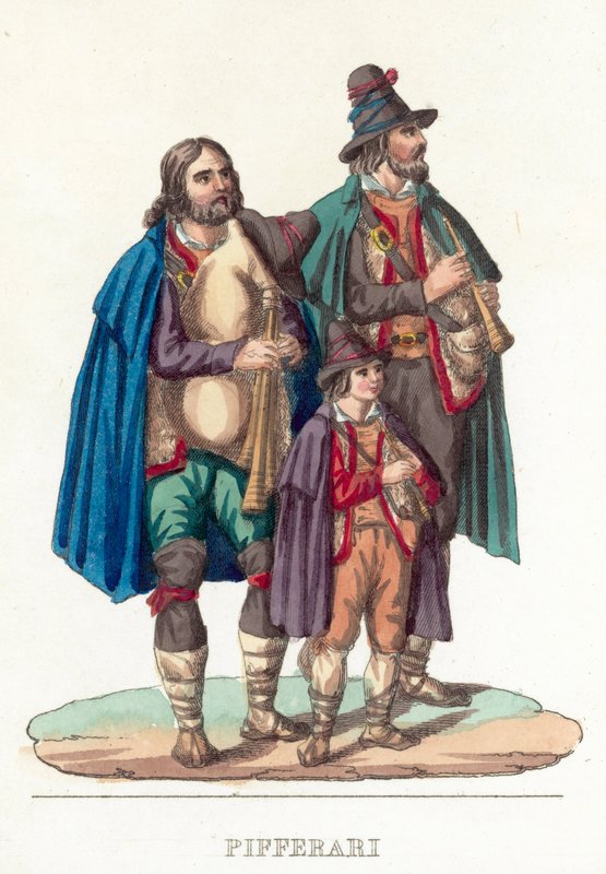 Pifferari (renkli gravür) by Italian School